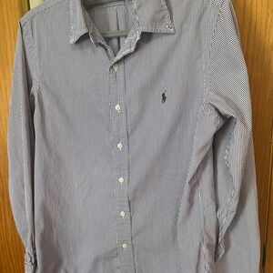 Ralph Lauren Women's purple and White Pinstripe Button-Down Shirt